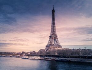 eiffel tower paris waterfront colorful sky