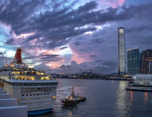 hong kong ship port evening mood